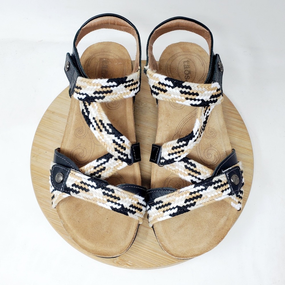 Taos Trulie Sandals Womens 37 Z Cross Strap Woven Strappy Low Wedge Shoes